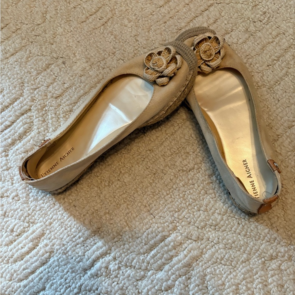Etienne Aigner muslin rope flower flats. Size 7.